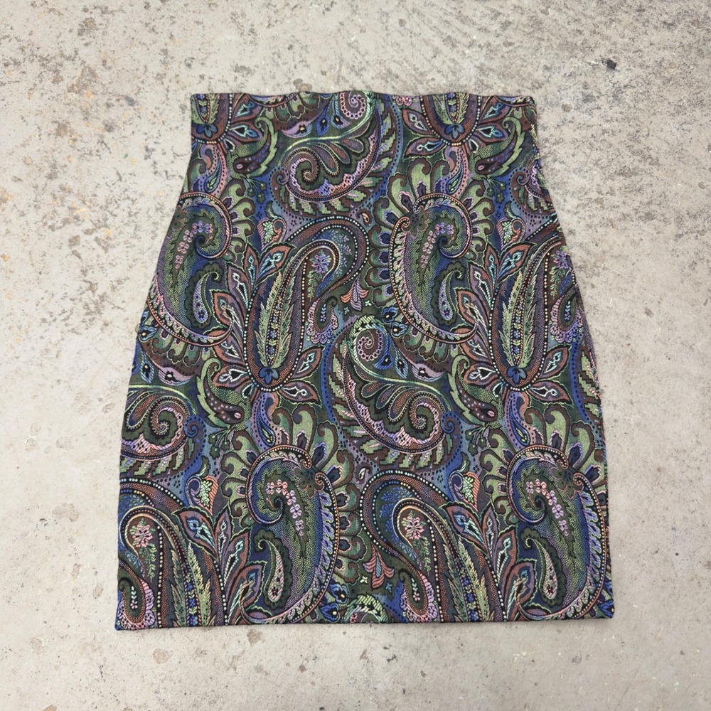 Express Tricot Vintage Paisley Tapestry Pencil Skirt Green Purple Italy L